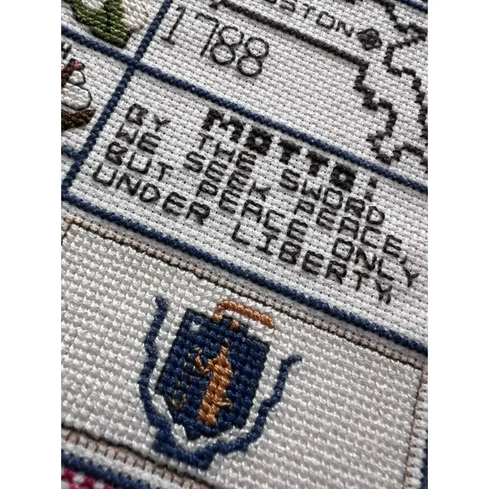Vintage Massachusetts Cross Stitch Sampler | Bay State Needlework, 1986